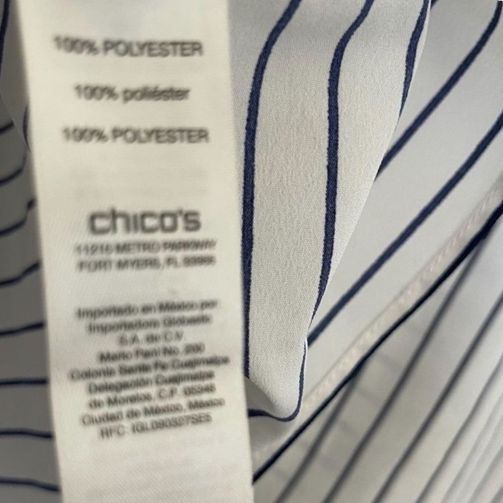 Chico's Top Women 3 Easywear White Navy Blue Striped Split 3/4 Sleeve EUC - Picture 5 of 5
